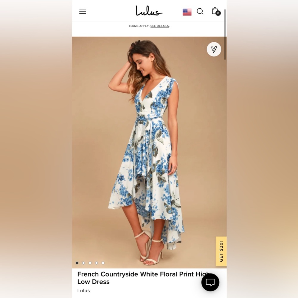 Lulus French Countryside White Floral Print High-Low Dress Size M NWT